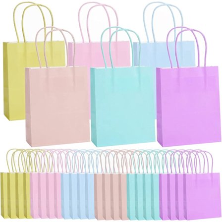 30 kpl Paperikassit juhliin, 6 väriä Pastelliväriset lahjakassit Paperikassit juhliin Karkkipussit kahvalla syntymäpäiväjuhliin Häät Juhlat