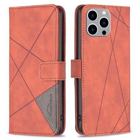 iPhone 15 Pro Max BINFEN COLOR Kohokuvioitu Lompakkokotelo - Ruskea