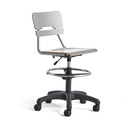 Stuhl LEGERE höhenverstellbar, große Sitzfläche, mit Rollen, H 530-720 mm, grau