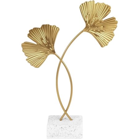 Ginkgo Blad Metallskulptur, Ginkgo Biloba Ornamenter med Base, M