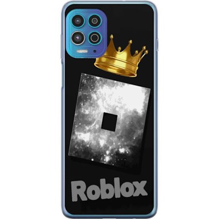 Kompatibel Mobilcover til Motorola Motorola Moto G100 Minimalistisk sort og sÃ ̧lvfarvet Roblox-symbol med gylden krone og luksuriÃ ̧s gamer-Ã stetik 