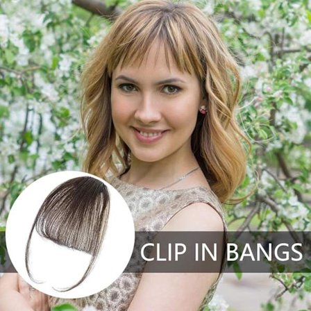 Clip-on pandehår, ægte hår, ægte hår extensions - Fransk pandehår Clip-on Air pandehår | Naturlig farve hårpandehår, stilfulde extensions til piger og