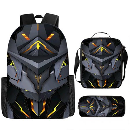 Mechanical Style 3-Piece Skolväska Set – Stor Ryggsäck för Elever, Anime Cartoon Design, Vattentålig & Slitstark