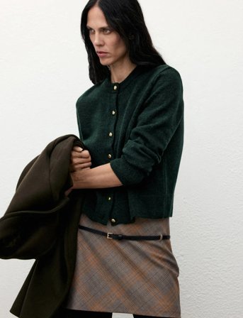 Mango Knitted Button Cardigan - Green - S