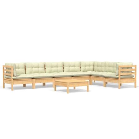 Vidaxl Loungegrupp Med Gräddvita Dynor 8 Delar Massiv Furu Creme
