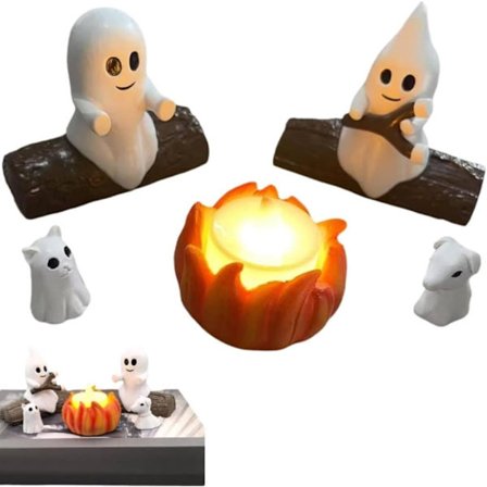 5-pak halloween dekoration i resin, spøgelsesfigurer halloween pynt til bord & fest indendørs/udendørs_OF