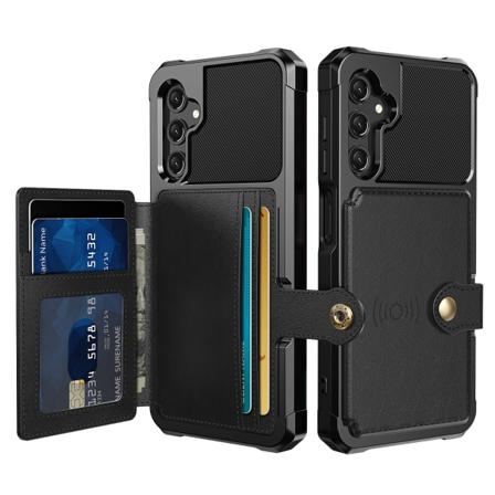Samsung Galaxy A15 4G/5G - Plånboksfodral i PU-Läder med magnetiskt hållare Svart