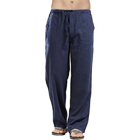 Bomull Linne Harem Byxor Män Fast Elastisk Midja Streetwear Joggers 2022 Nya Baggy Drop-Crotch Byxor Casual Tro Casual Tro Användare Män Som Löpar 