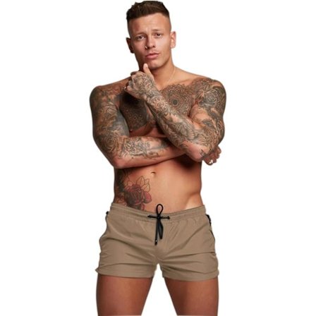 Hurtigtørkende badebukser for menn, lommer med glidelås, nettingfôr - Størrelse L - Khaki_yux