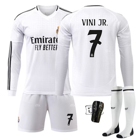 Real Madrid Børne Hjemmesæt 2024-2025 Efterår & Vinter Nr. 7 Sokker + Beskytter 22 VINI JR. Nr. 8 Sokker + Beskytter