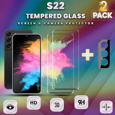 2-Pack Samsung S22 Skärmskydd & 1-Pack linsskydd -Härdat Glas 9H