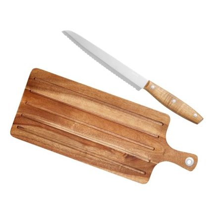 Billy Brödset - Skärbräda med skåror och brödkniv