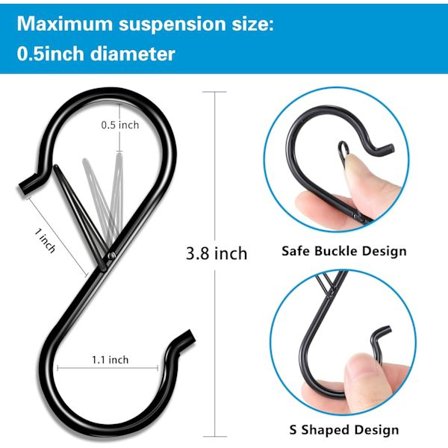 17 stk. S-kroge til ophængning af sikkerhedsspændet, 3,5 tommer rustfrit stål S-formede låsekroge til køkken, skabstang, planter, gryder, håndklæder, 