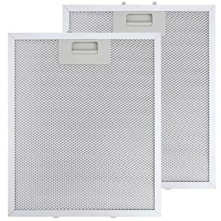 2 stk. 305x267 mm emhættefilter, kompatibelt med AEG, hvidt, højtemperaturbestandigt 5-lags oliefilter