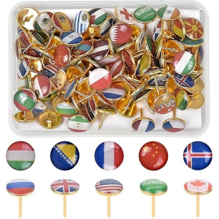100 stk. Dekorative tegnestifter, 10 mm nationalflag tegnestifter, korktavle tegnestifter, runde