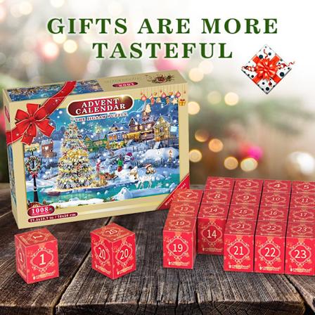 Adventskalender 2023 Puslespill, 1008 Puslespillbrikker 24 Dagers Julekalender Nedtelling, Julegaveidé for Barn Voksne