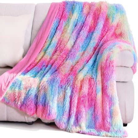 Fluffig filt för komfort, 130×160 cm regnbågsfleecefilt, mjuk och varm, lättskött fuskpälspläd yx