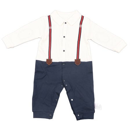Baby Jumpsuit för Pojkar, Långärmad med Trådda Manschetter, Knappstängning, Pojkkläder med Fluga, 73 cm