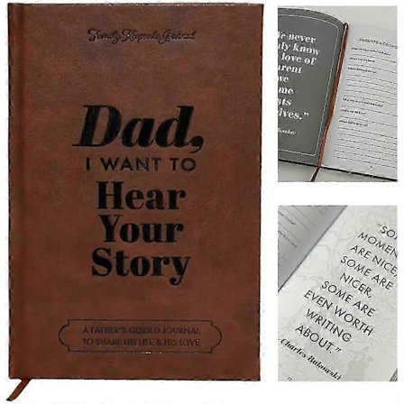 Jag vill höra din berättelse anteckningsbok inbunden, svart guldfolie bokstäver guidad journal för pappa att dela sitt liv