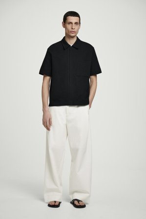 COS Men's Camicia In Jersey Di Cotone Testurizzato Con Zip in Nero