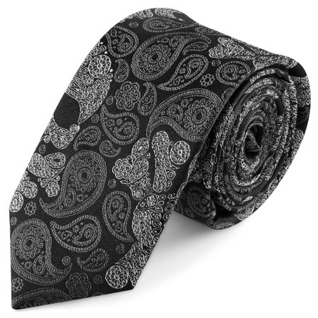 Black & Grey Skull Paisley Pattern Silk Necktie | 6 cm for Men - Skinny ties
