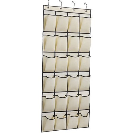 Hængende skoopbevaring med 24 rum, til døren, pladsbesparende skoopbevaring, skohylde med 4 kroge, beige