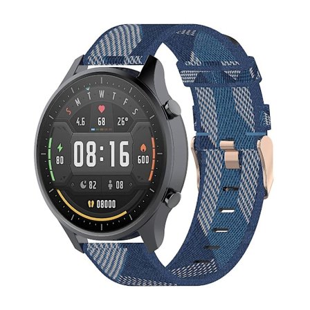 Blå Blåstripet Vevet Nylon Armbåndsur Reim kompatibel med Xiaomi Mi Watch Color, Garmin Vivoactive 4