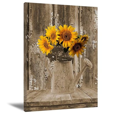 Rustiikkikukat Maalaistalon Auringonkukka Maalaus 12"x16" Canva