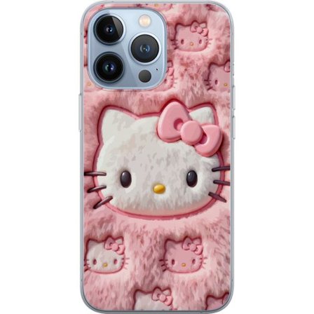 Kompatibel Mobilcover til Apple iPhone 13 Pro Hello Kitty lyserød fluffy baggrund med ikonisk ansigt og kawaii-æstetik
