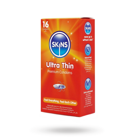 Skins Ultra Thin Condoms 16-pack - Vuxen.se - Extra tunna invisible kondomer, ultra thin kondom