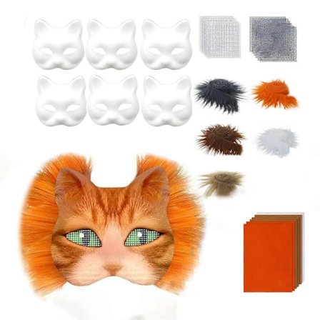 DIY Therian Maske Sæt Kat Ræv Dyreansigt Pude med Pels Halloween Rollespil Rekvisitter til Maskerade Karneval Cosplay Festartikler_max