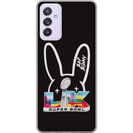 Kompatibel Mobilcover til Samsung Galaxy A82 5G Bad Bunny portræt med åben skjorte, tatoveringer og krøllet hår i stilfuld modefotografering