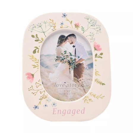 Celebrations Love Story Förlovad Keramisk Blommig Fotoram En