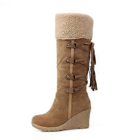 Høst- og vinter snøboots for damer i store størrelser, dame kilehæl høye støvler, moteriktige fortykkede varme sko