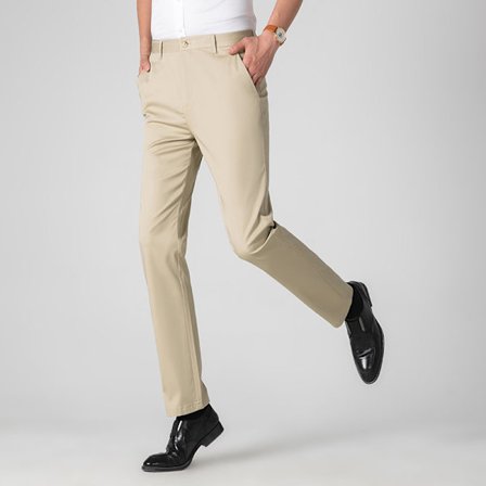 Herrklassiska, skrynkelfria, platta chinos med raka ben