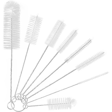 Lille Flaskebørstesæt, 8 stk. Nylon Sugerørsrenser Rørbørster til Vask af Vandflasker med Smal Hals, Krukker, Tud på Tekande