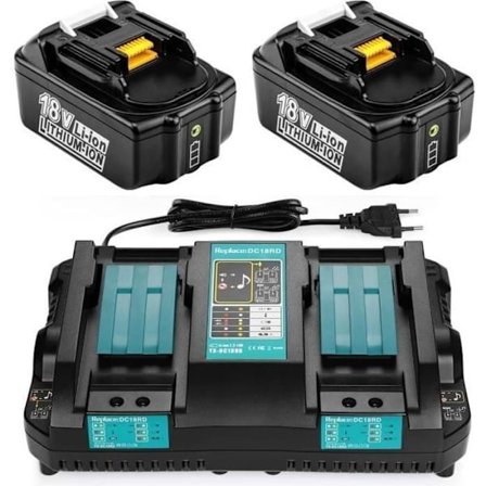 2 Stykker 6.0Ah 18V BL1850 Batteri + DC18RD Oplader til Makita 18V Batteri BL1860 BL1850B BL1840 BL1850 BL1830 BL1815