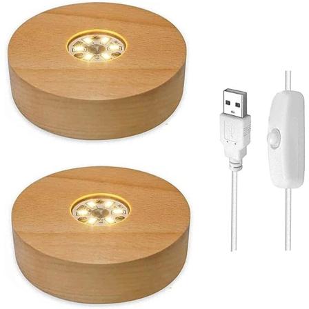 Kristall LED-ljusbas, 2-pack Trädisplaysockel med USB