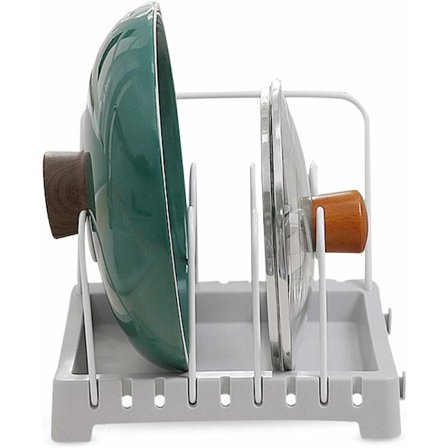 Grydeunderlag, lågholder, grydelågsorganisator, Fremstillet af PP + ståltråd, holdbar, U-formet støtte, justerbar, til grydelåg, kasserolle (1 stk, 