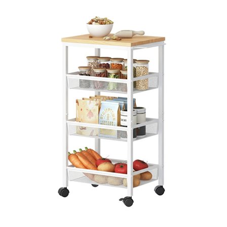Smal köksvagn med 4 våningar – metall- och träfinish