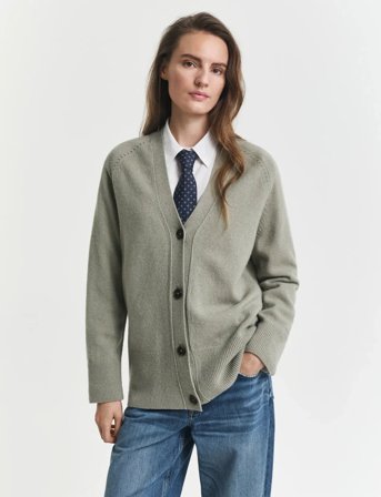 GANT Detail Knit Cardigan - Green - M