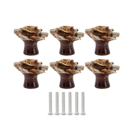 6 stk. Delikate Rose Blomst Keramiske Skabsknopper til Kommode Skuffe Hvid Leopard