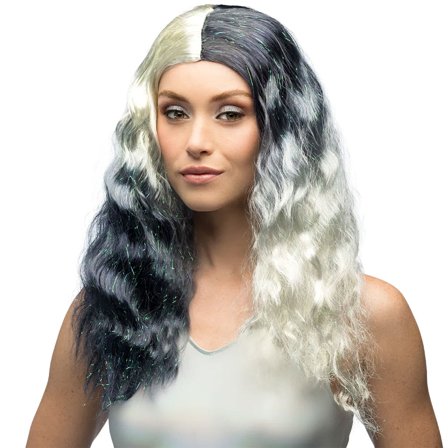 Sort og Hvid Paryk med Glitterstriber