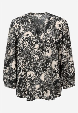 Cellbes of Sweden - Vævet, mønstret bluse i sort / beige / mønstret til damer i størrelse 50/52