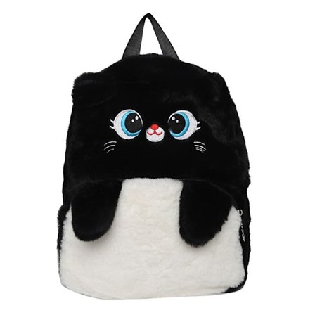 Kawaii kissapehmolelu reppu söpö riipus tyttö teini naiset kissansilmä korva reppu pörröinen laukku kodikas kirjakassi kannettava koululaukku (musta)