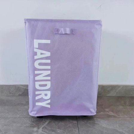 Stor vaskekurv og skittentøyskurv med hjul og håndtak, sammenleggbar og praktisk for hjem og vaskerom_TF_TF