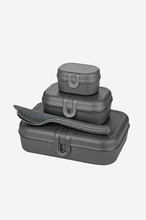 Koziol - Sæt Med 2x madkasse og bestik Pascal Ready - Grå - Opbevaringsbeholdere - Fra Homeroom