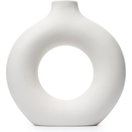 {xjxj} Off White Keramisk Donut Vase, Pampasgræsvase, Moderne Vase til Boligindretning, Vase til Pampasgræs Media