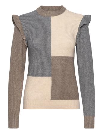 Objmalena L/S Ruffle Pullover Pullover Multi/mønstret Object