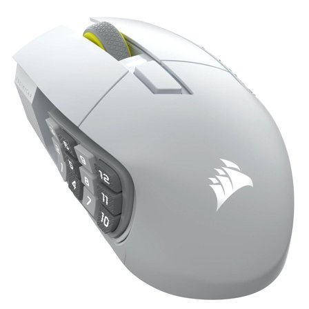 Corsair Scimitar Elite trådløs gamingmus (hvit) Bluetooth, USB, Optisk, 33000 DPI, 16 programmerbare knapper, lang batteritid, RGB
